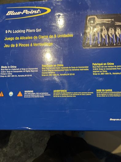 Unopened Snap-On Blue Point 9 pc locking pliers set