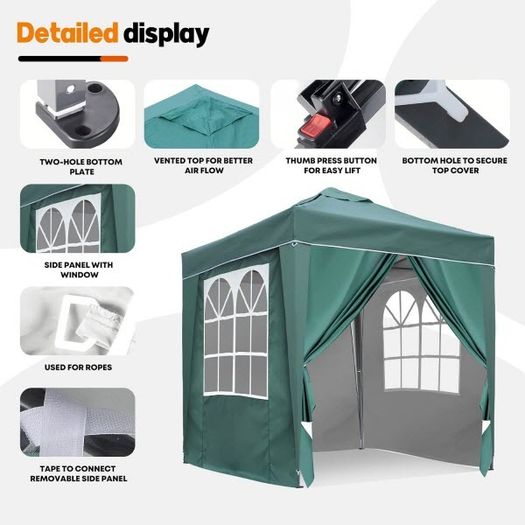 2x2m Popup Gazebo Marquee Party Tent Pavilion Green with 4 Sides