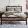 Double Bed Frame with Wooden Storage Shelf Headboard Image 7