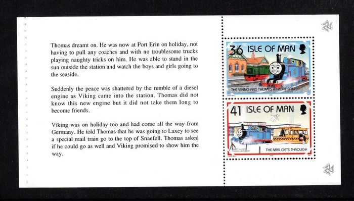 1995 Isle of Man 50th Anniversary of Thomas The Tank Engine Stories by Reverend Awdry Commemorative Stamps Booklet Pane (6) Mint Never Hinged (MNH)