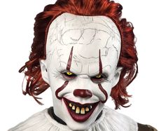 Horror Pennywise Joker Mask Cosplay Scary Creepy Evil Demon Clown Killers Latex Helmet Halloween Carnival Party Costume Props
