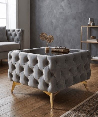 Chesterfield Velvet Square Coffee Table with Glass