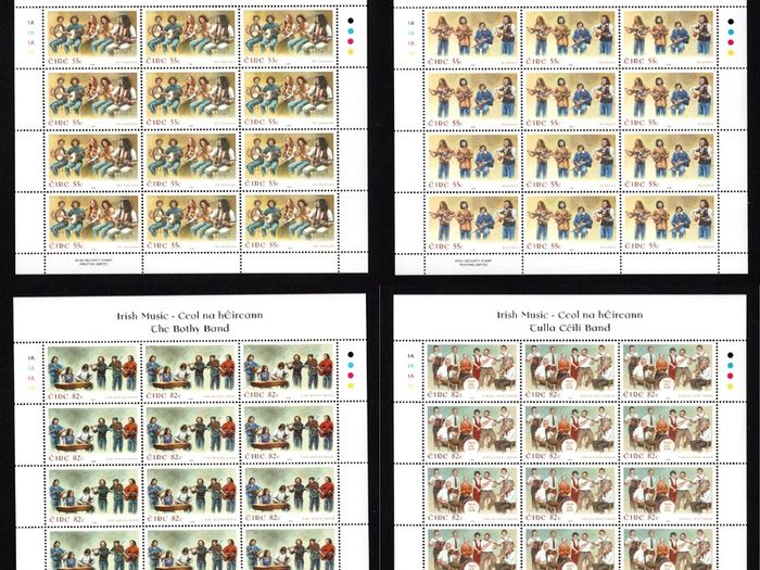 2008 Ireland Irish Music Commemorative Stamps Sheetlet Plate 1A1A1A1A (featuring Panxty; De Dannan; The Bothy Band and The Tula Ceili Band) Mint Never Hinged (MNH)