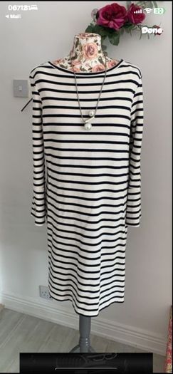 dress striped cream & navy dress size 12 street one brand
