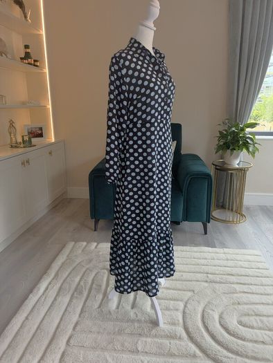 Ladies Black with Blue Polka Dot Long Dress from Primark. Size: Xs - UK 6-8 / EU 34-36