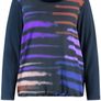 SAMOON FURTHER REDUCED new top mixed fabric , the front is navy with purple lilac gold and beige , the back and sleeves navy . Length is 32 inches Image 2