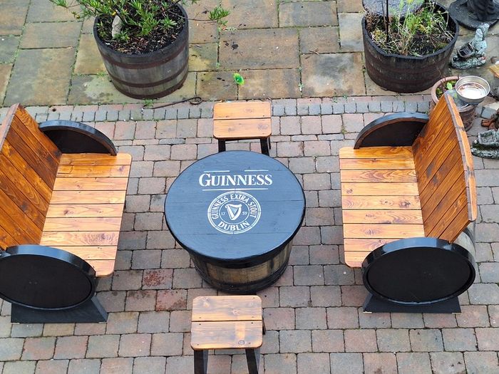 Oak barrel garden furniture for garden patio bar mancave pub