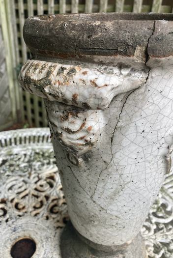 Antique French Stoneware and Enamel Pot