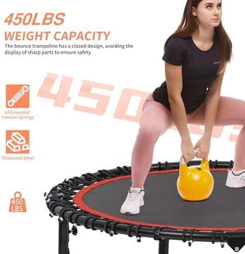 ound Trampoline 40"/48" Foldable Easy-To-Install Trampoline for Adults,With 4-Position Adjustable Handrails Trampoline,Suitable for Indoor Outdoor Body Exercises, Fitness Max Load 400lbs/450lbs