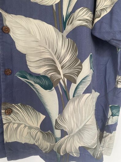 Tommy Bahama 100% Silk Tropical Shirt | Size XL | Blue Leaf Print