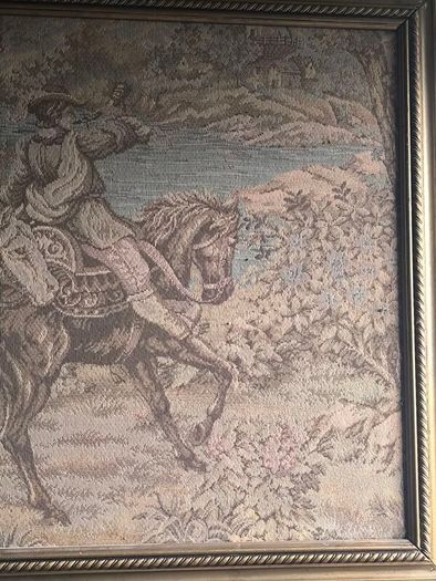 Large Framed Vintage Hunting Scene Wall Tapestry
