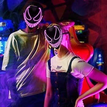 LED Halloween Mask Costumes - Light Up Scary Mask with 3 Lightning Modes Glowing, Masquerade Evil Mask for Cosplay Costume Parties Carnival