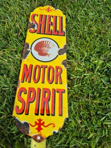 Original Shell Motor Spirit Enamel Sign 1920s Push Plate