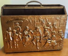 Vintage English Brass relief frieze magazine rack 50'S mid century interior design