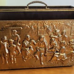 Vintage English Brass relief frieze magazine rack 50'S mid century interior design