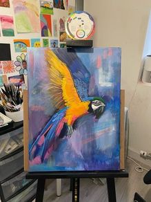 Hand-Painted Macaw Parrot - Acrylic on Canvas 45x60cm