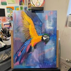 Hand-Painted Macaw Parrot - Acrylic on Canvas 45x60cm