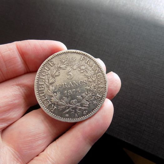 France 1875 A. Silver 5 francs."Hercules"Type.90%silver.