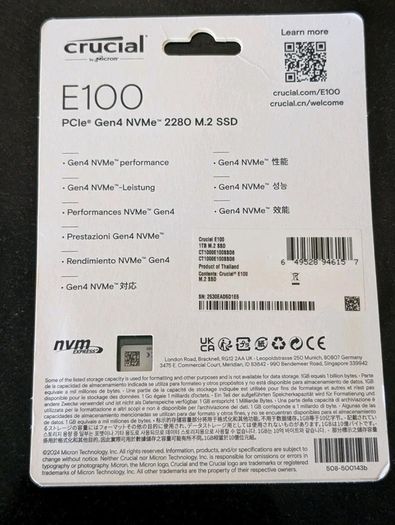 Crucial E100 1tb Nvme Ssd  Pcie Gen4 5000mbs