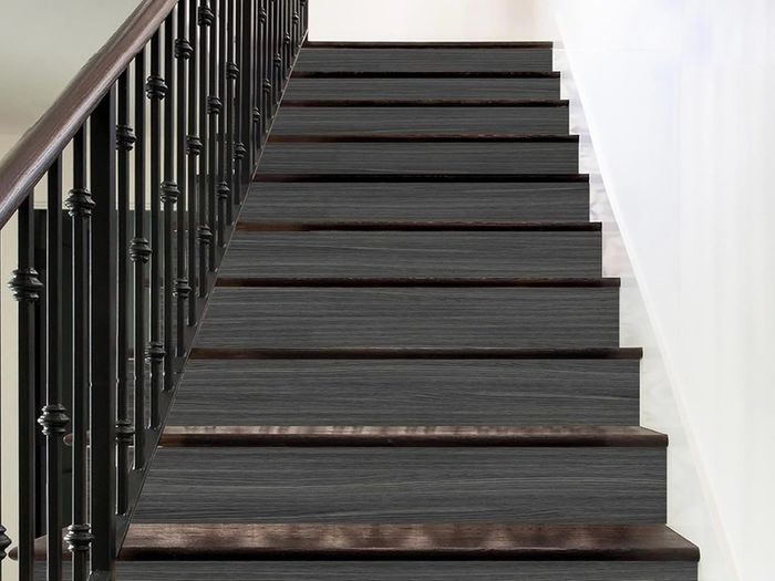 Stair Stickers, Pack of 13, Vintage Wood Grain Self-Adhesive Stair Stickers, 18 x 100 cm, Wood Look Stairs Decor, Kitchen Bathroom Tile Stickers, DIY Furniture Stickers (Dark Grey)