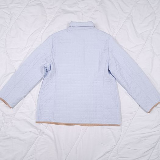 Basler Light Powder Blue Quilted Lightweight Jacket Tan Leatherette Trim 18UK/46EU