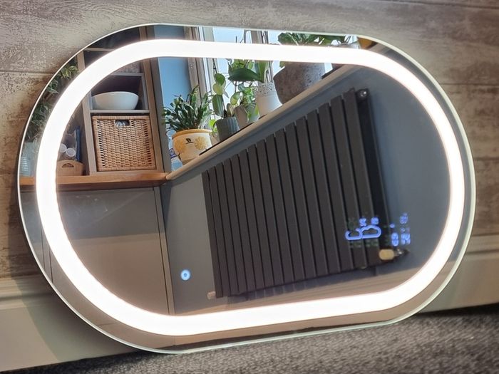 LED Bathroom Mirror 100x60cm Wi Fi Weather Station Clock Temperature Bright Light Makeup Cosmetic Vanity Dual LED