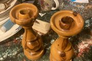 Hand turned wooden candle sticks free postage