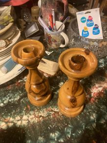 Hand turned wooden candle sticks free postage