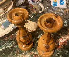 Hand turned wooden candle sticks free postage