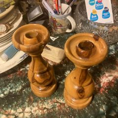 Hand turned wooden candle sticks free postage