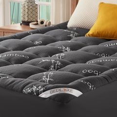 Mattress Topper Double Bed, Soft Quilted Pad for Back Pain Relief, Thick Mattress Topper with Deep Elasticated Pocket (Grey)