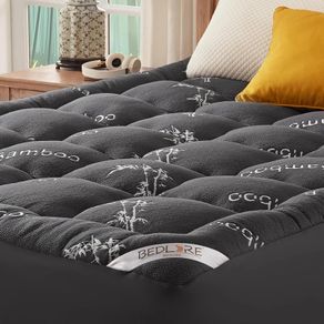 Mattress Topper Double Bed, Soft Quilted Pad for Back Pain Relief, Thick Mattress Topper with Deep Elasticated Pocket (Grey)
