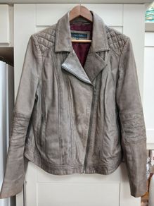 Taupe Leather Biker Jacket