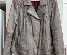 Taupe Leather Biker Jacket