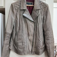 Taupe Leather Biker Jacket