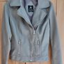 Grey Leather Jacket- Removable Fur- Size 6 Image 7