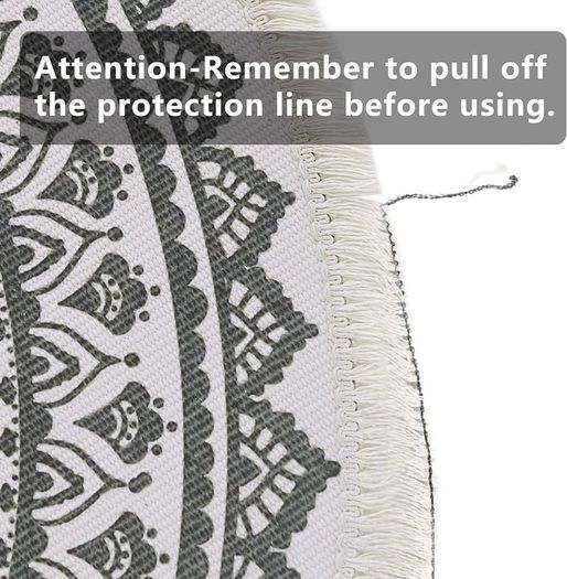 MULTIPLE SIZES AVAILABLE Round Cotton Area Rugs 120cm Hand Woven Tassels Carpet Chic Bohemian Pattern Floor Mats Boho Carpet for Bedroom Living Room Sofa Coffee Table Swing Chair Bed Side, Grey Black