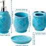 Bathroom Designer 4-Piece Ceramic Bath Accessory Set - Includes Liquid Soap or Lotion Dispenser w/Toothbrush Holder, Tumbler, Soap Dish - Moroccan Trellis - Bath Accessories Set - Holds 461ml Image 3