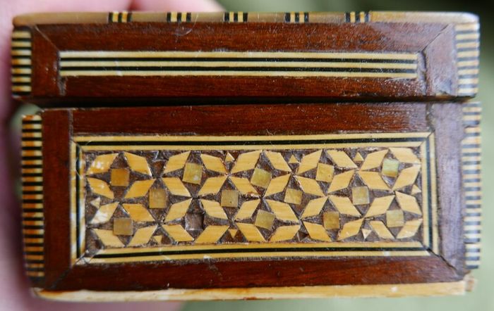Vintage Handmade Wooden Jewelry Box Wood Trinket Storage Wood Box Mother of Pearl Inlay