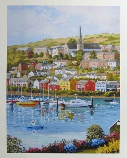 Crosshaven West Cork Ireland Art Print | Cork Harbour Wall Art | Gouache Painting by Anna O'Hara | Irish Coastal Village with Sailing Yachts