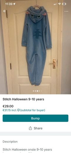halloween costume stitch 9-10 years