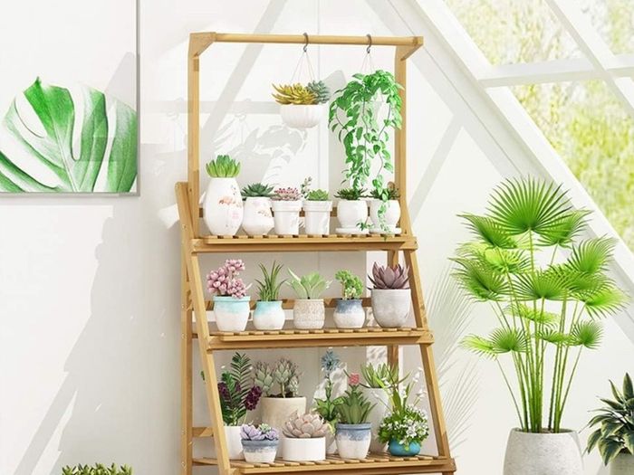 3 Tier Flower Ladder Rack Foldable Ladder Stand Hanging Rack Flower ...