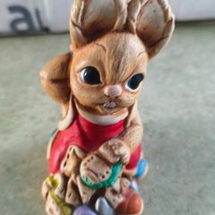 Woodlander Rabbit Cobbler Hand Painted Stoneware Bunny Figurine Red Apron