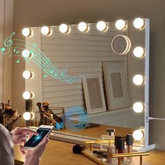 Bluetooth Hollywood Vanity Mirror with Lights 15 Dimmable LED Bulbs Makeup Mirror with Lights USB Charging Large Vanity Mirror with Touchscreen Control for Bedroom (FREE POSTAGE)
