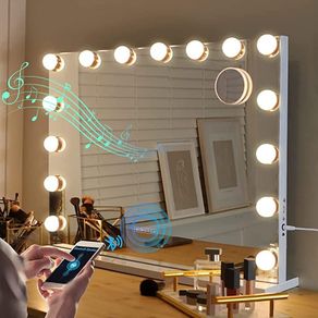Bluetooth Hollywood Vanity Mirror with Lights 15 Dimmable LED Bulbs Makeup Mirror with Lights USB Charging Large Vanity Mirror with Touchscreen Control for Bedroom (FREE POSTAGE)