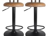 Set of 2 Retro Adjustable Round Leather Seat Bar Stool High Leg Elegant Swivel Backed Barstool Hydraulic Chair