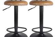 Set of 2 Retro Adjustable Round Leather Seat Bar Stool High Leg Elegant Swivel Backed Barstool Hydraulic Chair