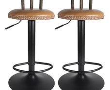 Set of 2 Retro Adjustable Round Leather Seat Bar Stool High Leg Elegant Swivel Backed Barstool Hydraulic Chair