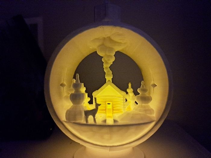 White PLA 3D printed Christmas tree decoration Ball with a candelight