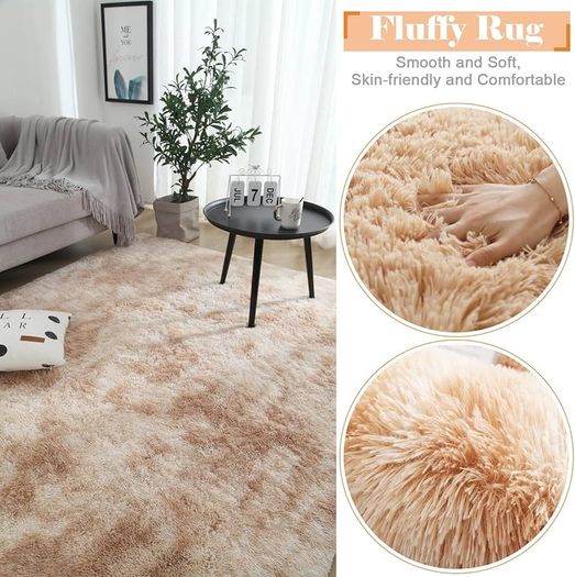 Rugs Living Room 180x270cm Fluffy Area Rugs for Bedroom Shaggy Anti Slip Super Soft Extra Large Rugs Indoor Modern Home Decor Floor Carpet - Light Camel (Tie-dye)